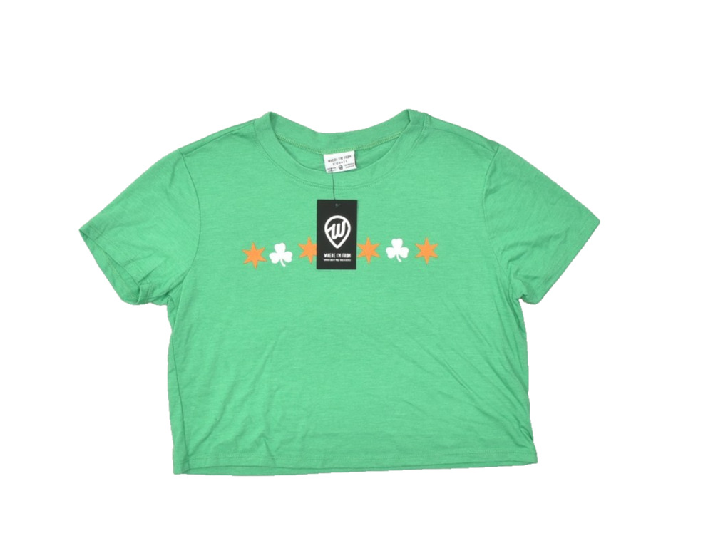 Where I'm From Women's T Shirt Cropped Green Size XS Cotton Leaf Clover NEW